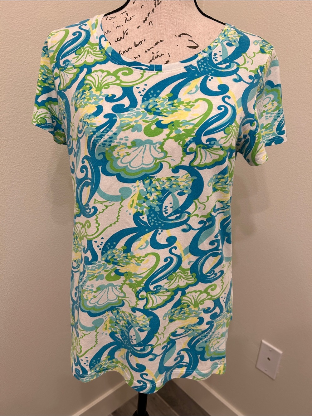 Lilly Pulitzer Short Sleeve Tee with Blue & Green Swirl Print